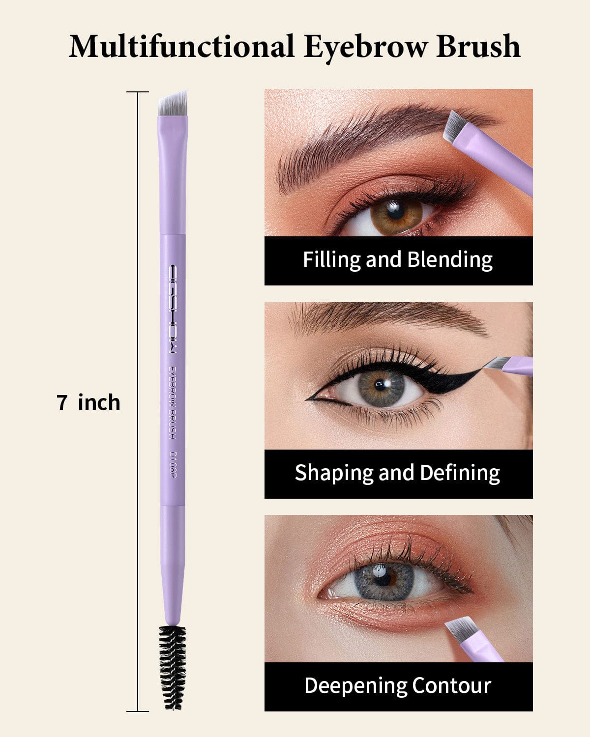 EIGSHOW Eyebrow Brush,Double Ended Angled Eyebrow Brush for Definition of Eyebrows and Eyeliner,Spiral Brush for Eyebrow or Eyelash(D108P)