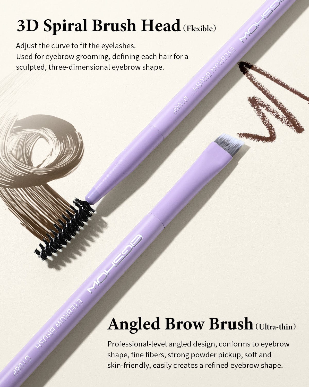 EIGSHOW Eyebrow Brush,Double Ended Angled Eyebrow Brush for Definition of Eyebrows and Eyeliner,Spiral Brush for Eyebrow or Eyelash(D108P)