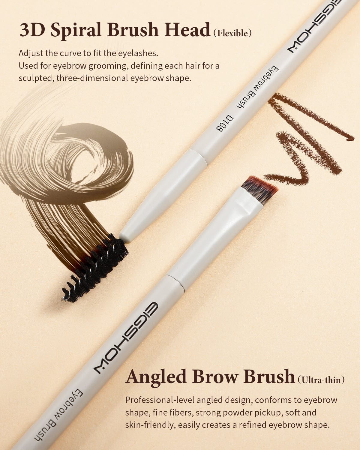 Duo Eyebrow Brush D108 - Ivory