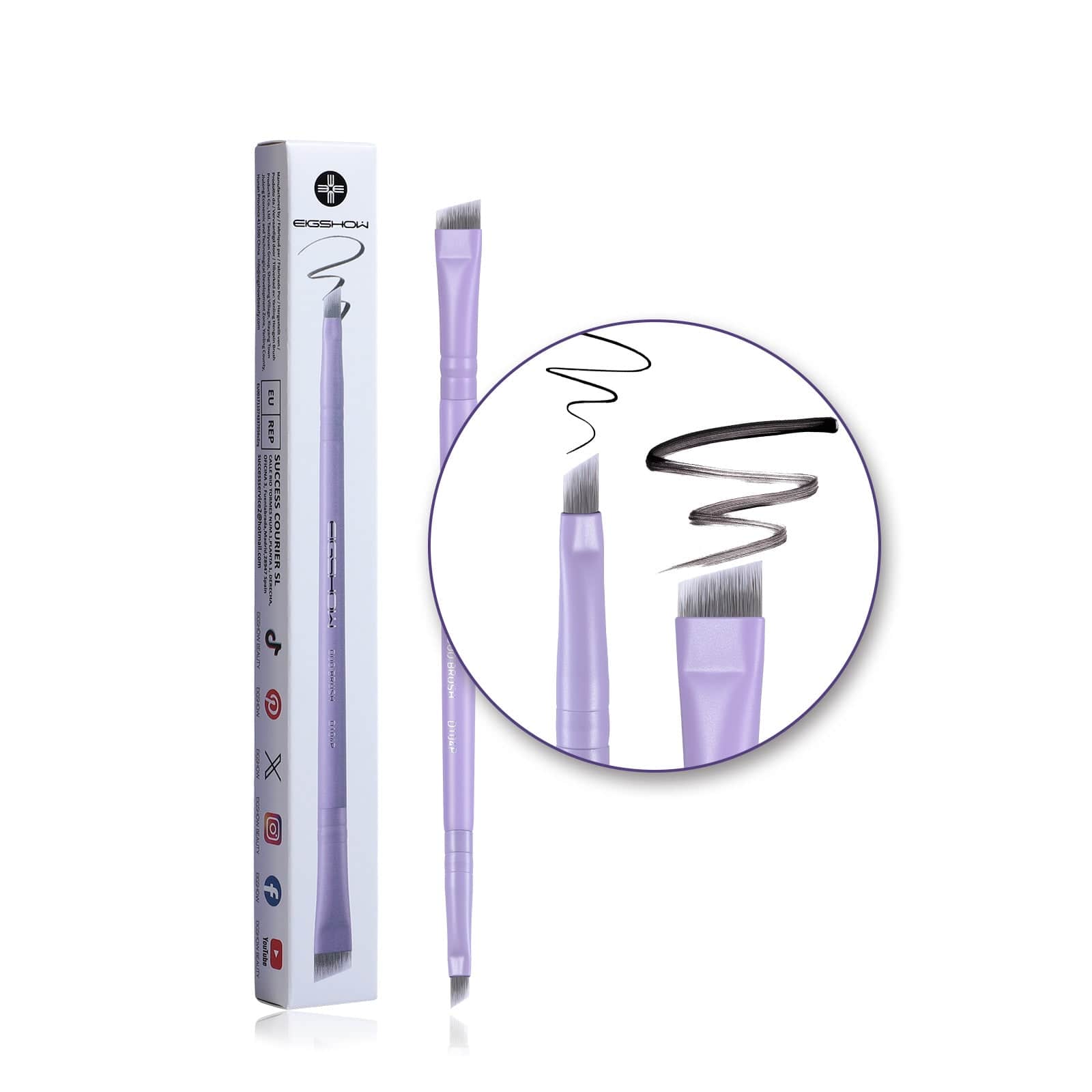 EIGSHOW Double‑Ended Eyeliner & Brow Brush – Antibacterial Fiber, Precision Tool Purple(D104P)