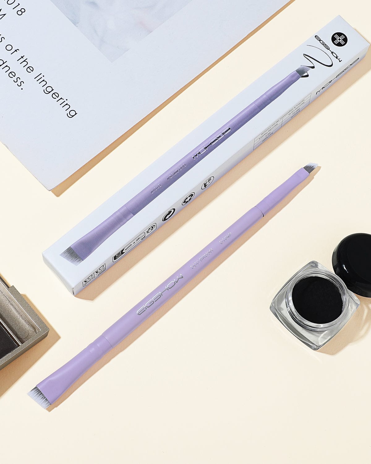 EIGSHOW Double‑Ended Eyeliner & Brow Brush – Antibacterial Fiber, Precision Tool Purple(D104P)