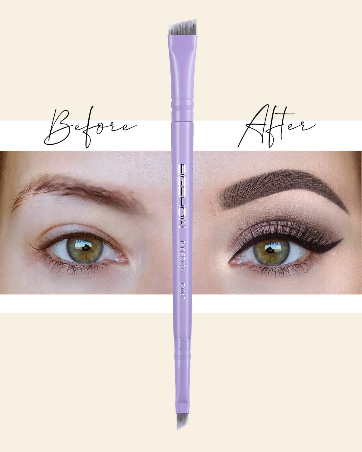 EIGSHOW Double‑Ended Eyeliner & Brow Brush – Antibacterial Fiber, Precision Tool Purple(D104P)