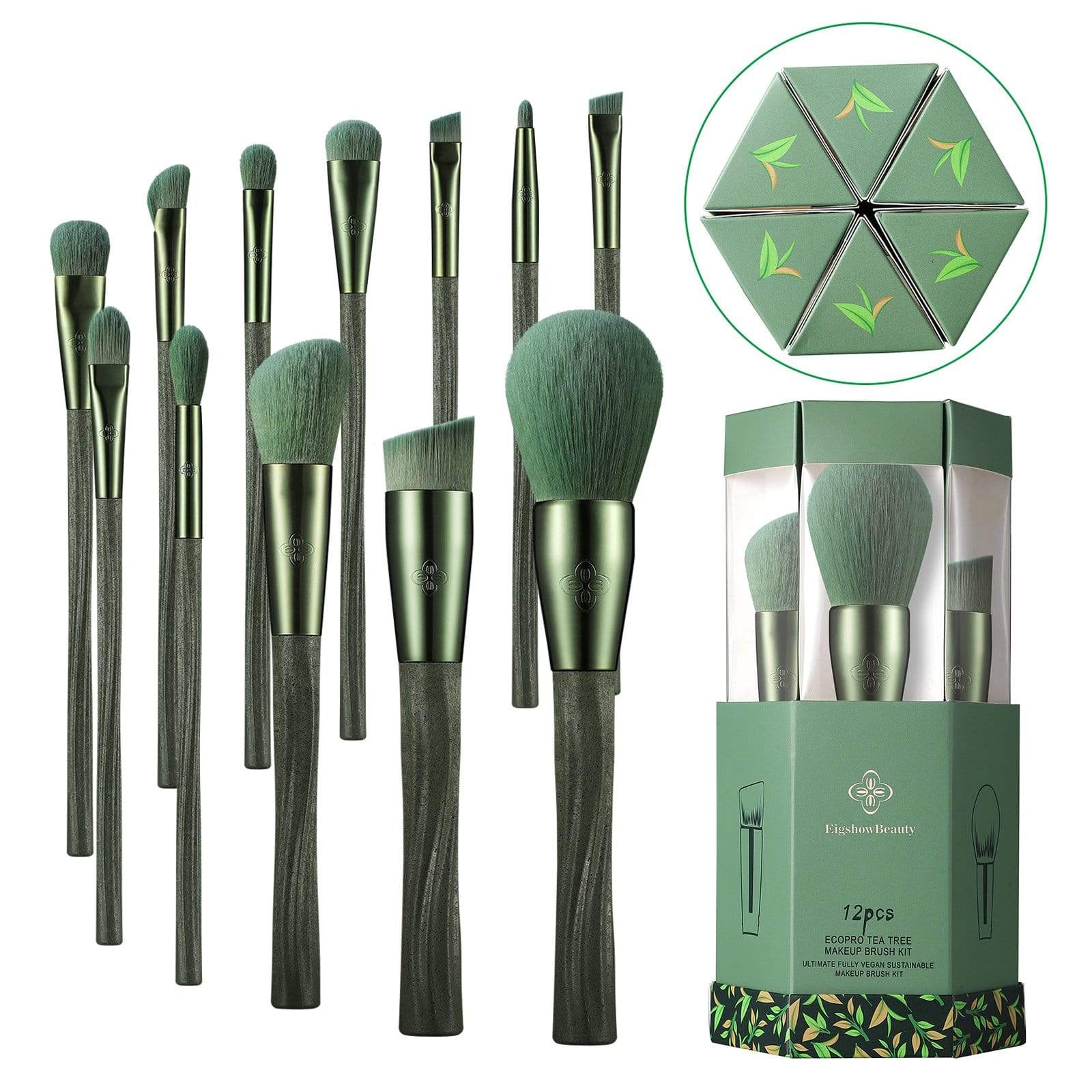 EigshowBeauty Ecopro 12 PCS Tea Makeup Brush Kit