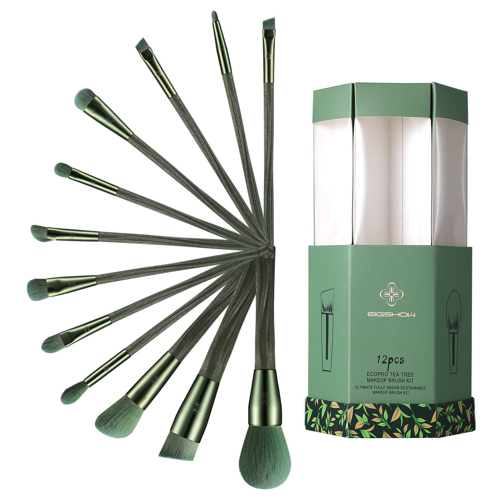 EigshowBeauty Ecopro 12 PCS Tea Makeup Brush Kit