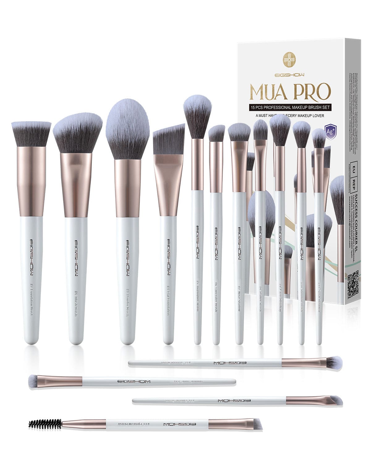 EIGSHOW 15PCS Makeup Brushes Set– Silver Ion Technology for Clean & Fresh Application(MUA PRO 15 GOLD PURPLE)