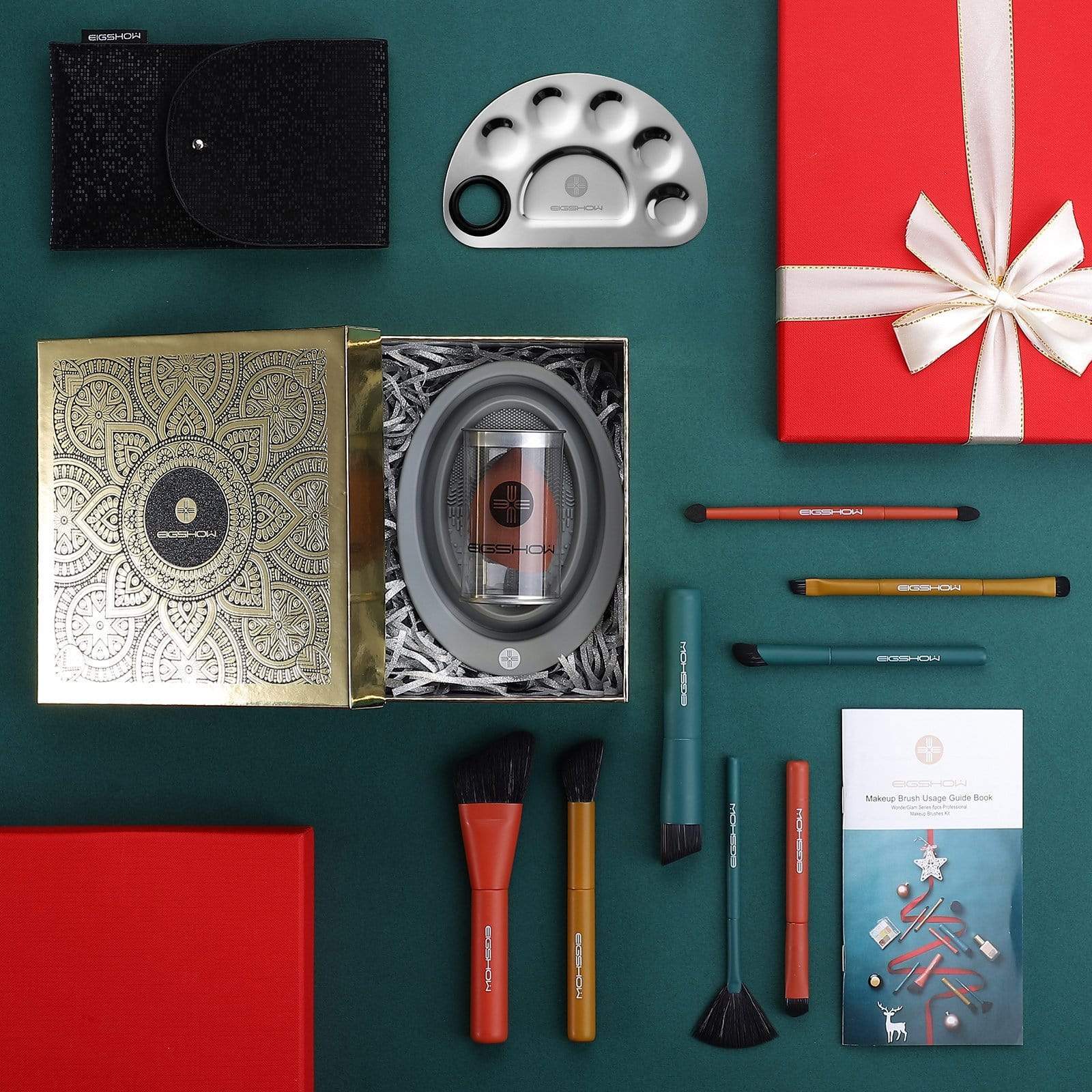 EIGSHOW Beauty 8pcs Makeup Brushes, Featuring Angled Eyeliner Brush, Foundation Brush & Beauty Blender with Case & Brush Cleaner - Gift Kit