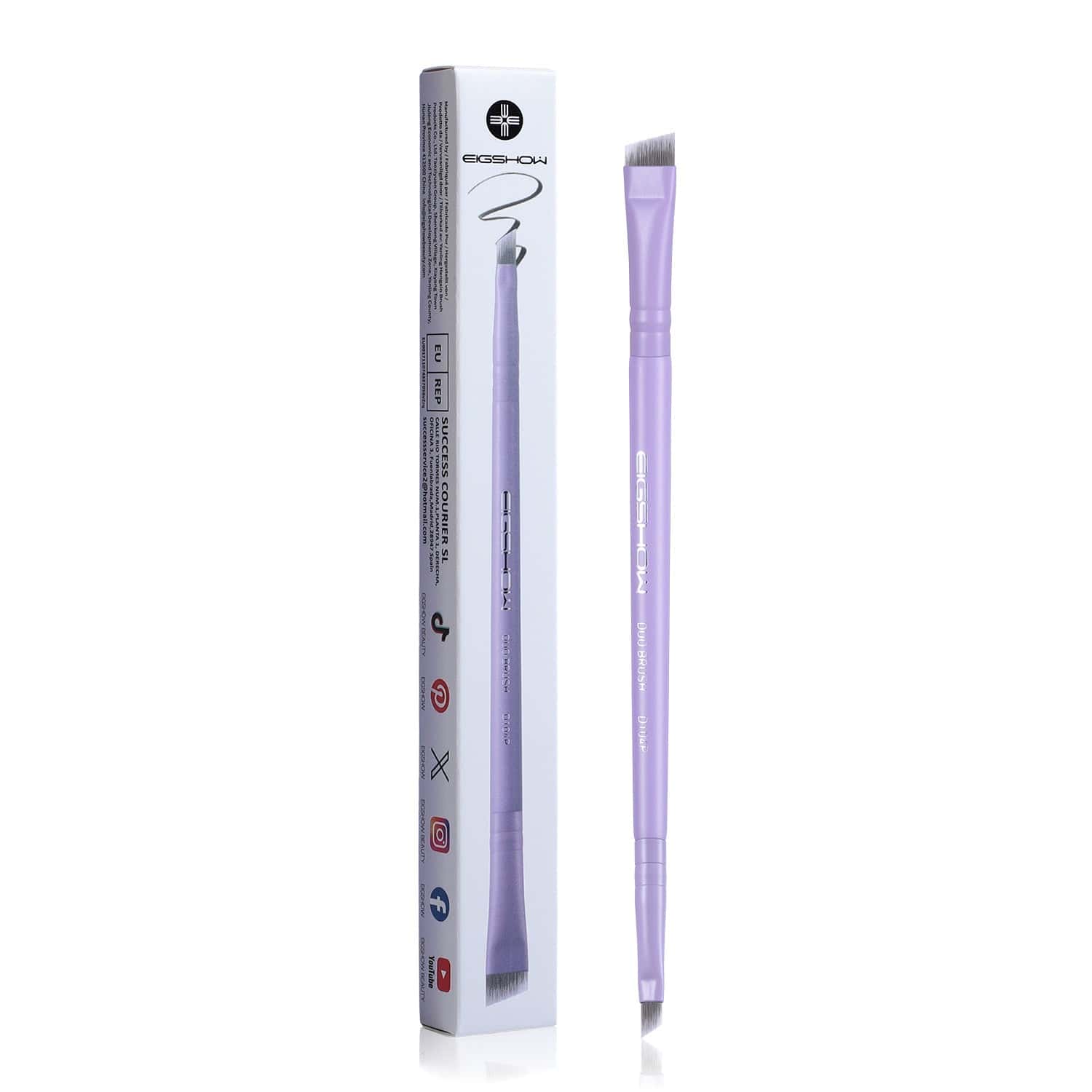 EIGSHOW Double‑Ended Eyeliner & Brow Brush – Antibacterial Fiber, Precision Tool Purple(D104P)