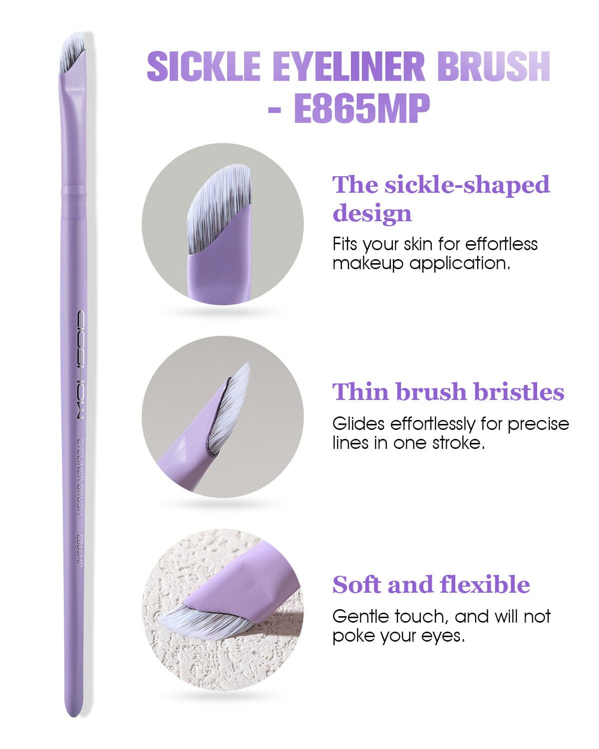 EIGSHOW Sickle Eyeliner & Eyebrow Brush – Ultra‑Thin, Antibacterial Silver‑Ion Bristles Purple(E865MP)