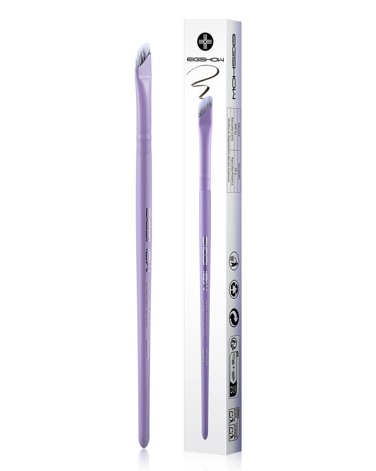 EIGSHOW Sickle Eyeliner & Eyebrow Brush – Ultra‑Thin, Antibacterial Silver‑Ion Bristles Purple(E865MP)