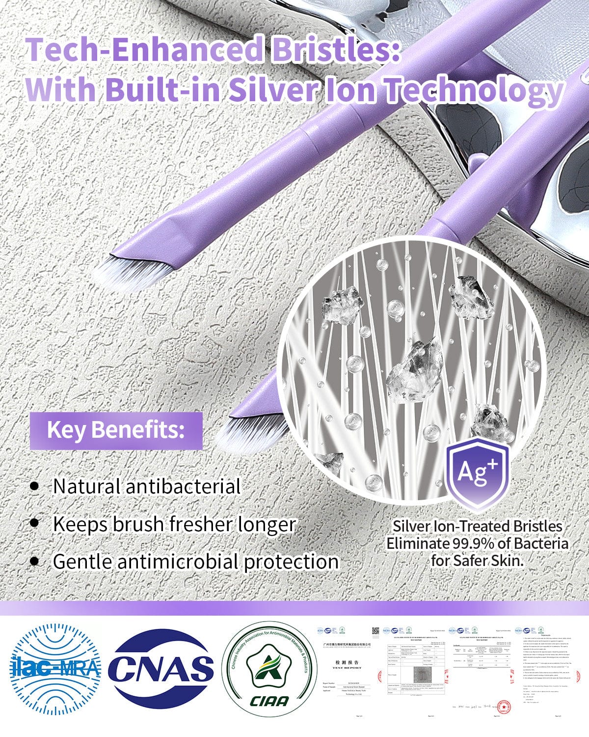 EIGSHOW Sickle Eyeliner & Eyebrow Brush – Ultra‑Thin, Antibacterial Silver‑Ion Bristles Purple(E865MP)